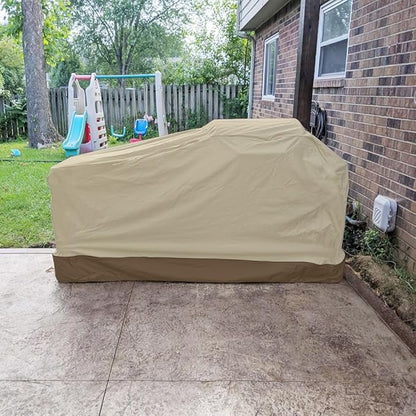 98 Inch Island BBQ Grill Head Cover Heavy Duty Waterproof Outdoor Kitchen BBQ Cover, Beige