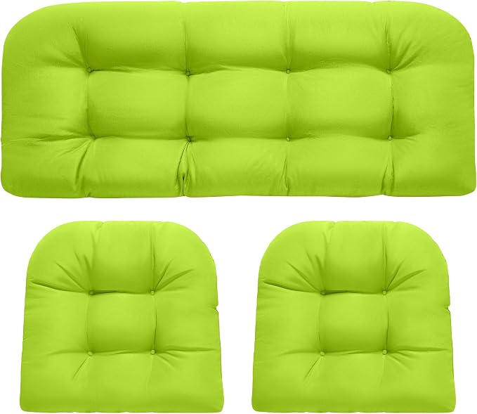 DANGHOOGY Wicker Chair Cushions, Waterproof Outdoor Loveseat Cushions for Patio Furniture, Tufted Wicker Furniture Cushions, 1 Loveseat and 2 U-Shaped Cushions, Light Green