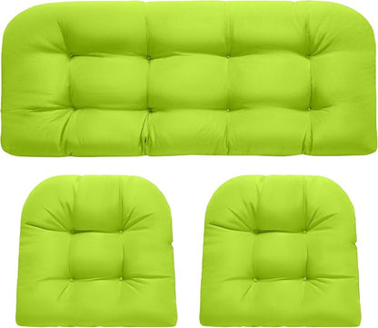 DANGHOOGY Wicker Chair Cushions, Waterproof Outdoor Loveseat Cushions for Patio Furniture, Tufted Wicker Furniture Cushions, 1 Loveseat and 2 U-Shaped Cushions, Light Green