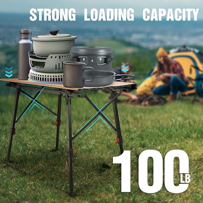 VILLEY Portable Camping Table with Adjustable Legs, Lightweight Aluminum Folding Beach Table with Carrying Bag for Outdoor Cooking, Picnic, Beach, Backyards, BBQ and Party - Gold