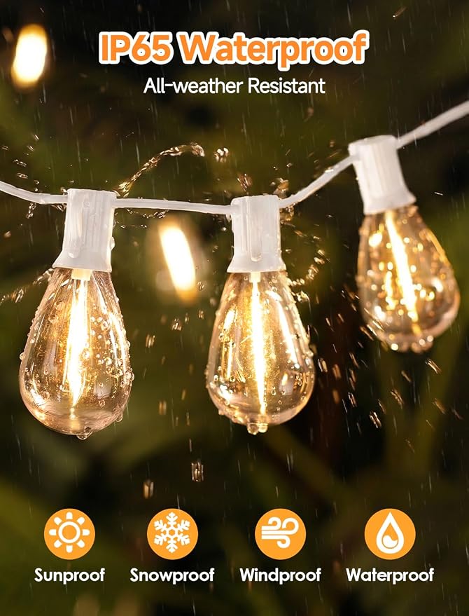 Larkvue 25FT LED Outdoor String Lights, 10+1 Edison S11 Dimmable Bulb Waterproof Shatterproof Patio Lights, Linkable Hanging Strand for Yard, White