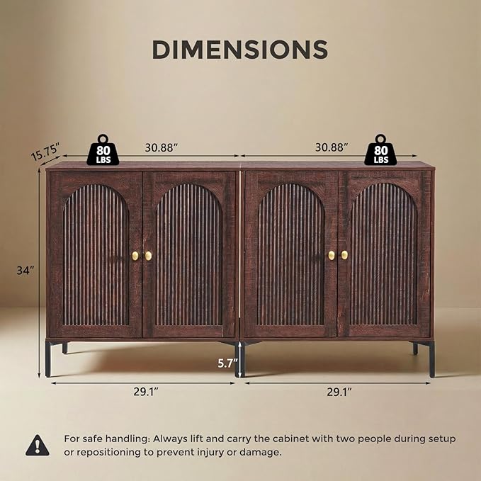 IFBUY Modern Sideboard Buffet Cabinet, 123.5" W Fluted Arched Buffet Cabinet with Storage and Adjustable Shelves, Wooden Modular Coffee Bar Cabinets for Kitchen, Entryway, Brown