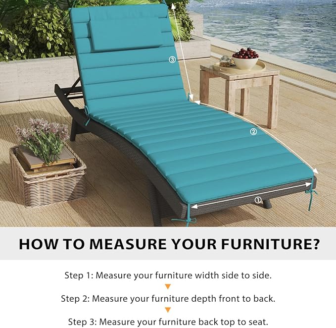 Sundale Outdoor Olefin Quilted Lounge Cushion Set of 4, Patio Foldable Chaise Lounger Cushion, Water-Resistant Lounge Chair Pad with Straps Teal, 80 x 26 inches