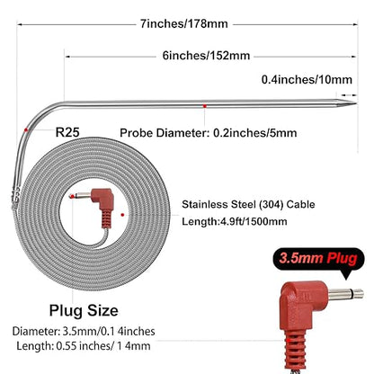 59IN 2-Pack Replacement Meat Probe for Pit Boss Pellet Grills and Pellet Smokers. 3.5mm Plug Compatible with Pit Boss Accessories. 2 Packs Meat Probes and 2 Packs Grill Clips