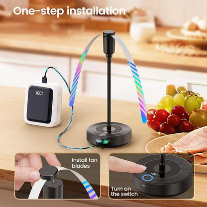 TriPole Fly Fans for Tables with Battery Display, Rechargeable, 20H Runtime | 2000mAh Rechargeable Food Fan, Quiet Operation, Flexible Neck for 360° Coverage Outdoor Fan for Picnic, Party, BBQ, Kitchen