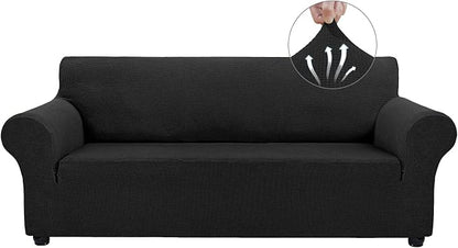 Asnomy Stretch Couch Covers for Sofa Washable, 3 Cushion Couch,Black | 1-Piece Sofa Covers(78"-94") 3-Seater Furniture Protector Soft Jacquard,Non-Slip Elastic Bottom For Dogs & Kids