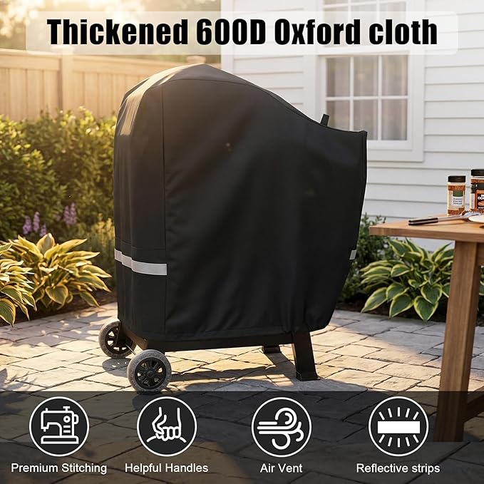 QuliMetal Grill Cover for Rectec RT-B380 & RT-B380X, Rec tec 380 380X Bullseye Deluxe Wood Pellet Grills - Heavy Duty Waterproof Fade Resistant Outdoor BBQ Grill Cover with Elastic Drawstring