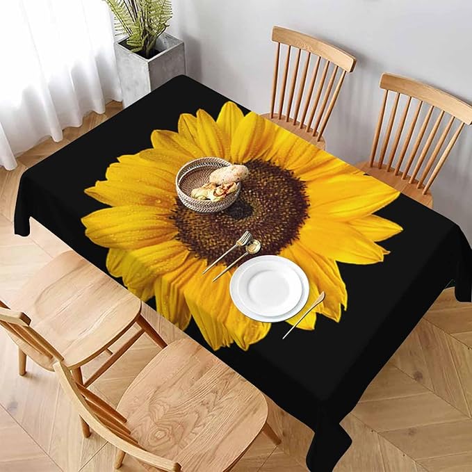 TKS MITLAN Sunflower Tablecloth 60x84 Inch Rectangular Petal Bloom Plant Yellow Flower Dark Elegant Botanical Oblong Table Cloth Kitchen Table Decorations for Home Dinner Party