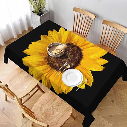 TKS MITLAN Sunflower Tablecloth 60x84 Inch Rectangular Petal Bloom Plant Yellow Flower Dark Elegant Botanical Oblong Table Cloth Kitchen Table Decorations for Home Dinner Party