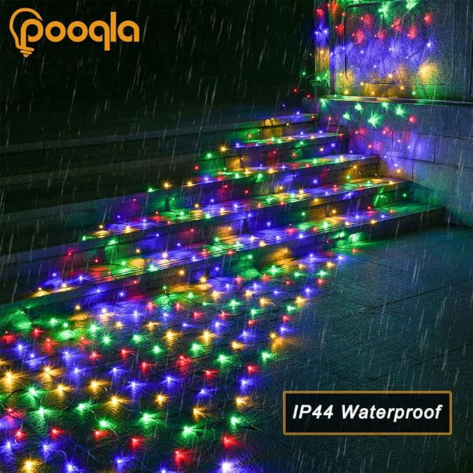 Pooqla Colorful Net Lights, 21x 5ft Christmas Lights Outdoor Green Wire | 360 LED Large Net Mesh Lights Plug in, 8 Modes Waterproof Connectable Multicolor Bushes Lights for Christmas Hedge Yard Decor