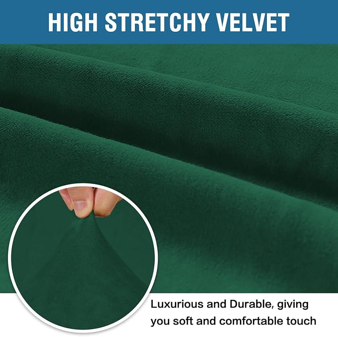 H.VERSAILTEX Stretch Velvet Armchair Cover Couch Covers 1 Cushion Chair Slipcover for Living Room Furniture Cover Crafted from Thick Comfy Rich Velour (Chair 31"-49", Christmas Green)