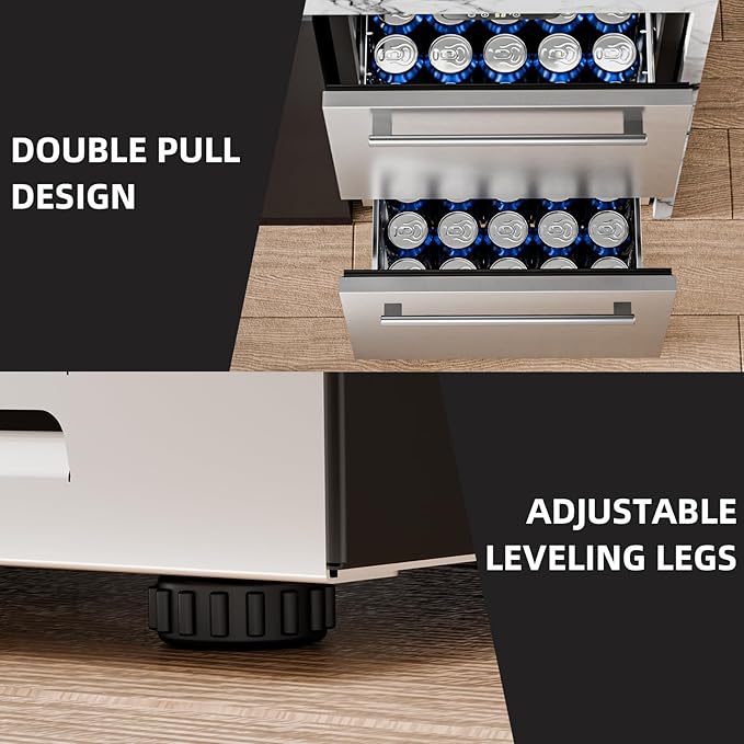 Antarctic Star 24 Inch Outdoor Beverage Refrigerator, Double Drawer Stainless Steel Mini Fridge 145 Cans, Built-in or Freestanding Undercounter Wine Cooler for Home & Patio, 32-50°F, Silver