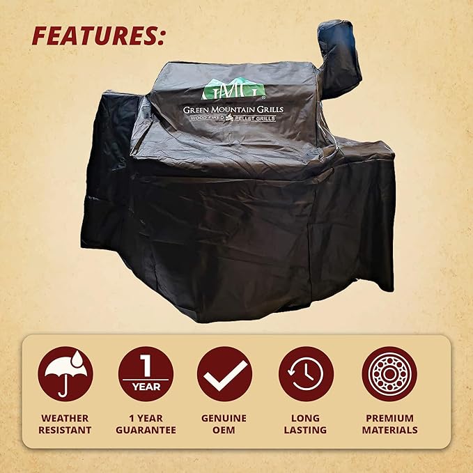 Green Mountain Grills Pellet Grill Cover Fits Daniel Boone Choice, Prime, Ledge 1.0 Models, Full Length, Black GMG-3001 GMG-3003