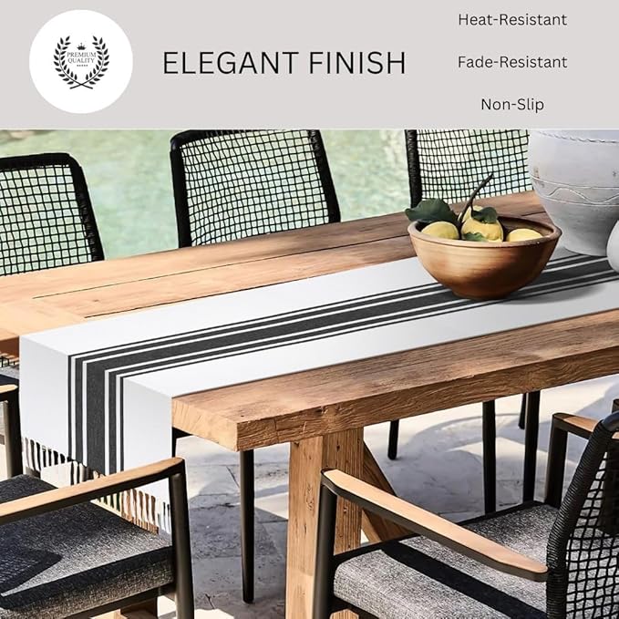 Table Runner 100% Cotton 14x90 Inch - Soft Durable Washable, for Parties Holidays Weddings Kitchen and Everyday Use - 90 Inches Long Farmhouse Rustic Table Runner Black
