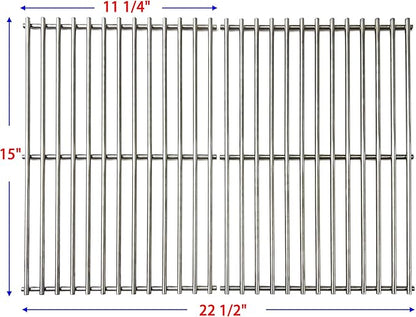 DS112 Solid Stainless Steel Cooking grids 2PK Replacement for Weber Spirit 200 Series and Genesis Silver A, Spirit E210, Spirit 500 (Side-Mounted Control) 7521 7523 9855, 15 x 11 1/4 Inch