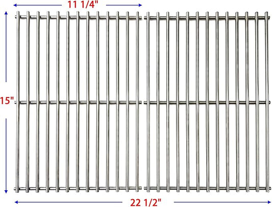 DS112 Solid Stainless Steel Cooking grids 2PK Replacement for Weber Spirit 200 Series and Genesis Silver A, Spirit E210, Spirit 500 (Side-Mounted Control) 7521 7523 9855, 15 x 11 1/4 Inch
