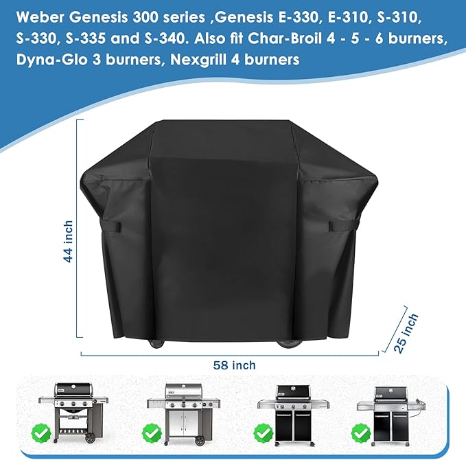 Weber Genesis II 58" Grill Cover - Heavy Duty, Waterproof, UV & Fade Resistant - Fits Genesis II LX 300 & 300 Series - Replaces Weber 7130 - Outdoor BBQ Cover