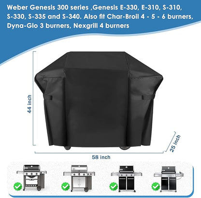 Weber Genesis II 58" Grill Cover - Heavy Duty, Waterproof, UV & Fade Resistant - Fits Genesis II LX 300 & 300 Series - Replaces Weber 7130 - Outdoor BBQ Cover