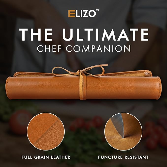 ELIZO Leather Knife Roll Bag Professional Chef Knife Case, Durable Knife Sheath Holder, Cooks & Culinary Tools Carrying Storage, Portable Knife Wrap - 4 Slots