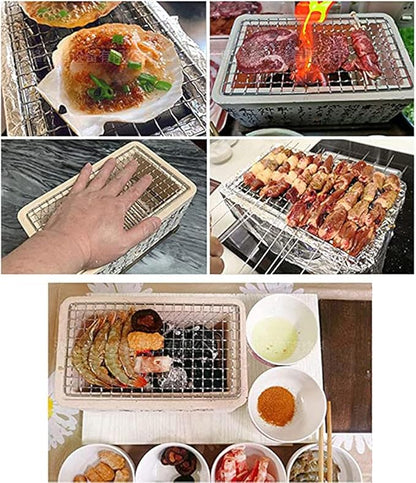 Japanese 4 in 1 Ceramic Hibachi, Table BBQ Grill, Yakitori Charcoal Portable Barbecue Stove for Outdoor Camping Grill