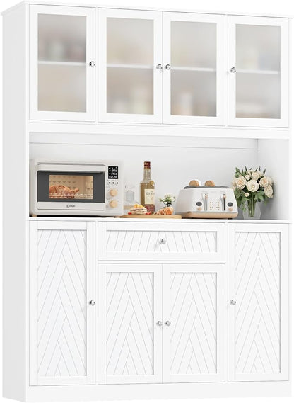 BOTLOG 72" Tall Kitchen Pantry Cabinet 15.7" D x 55.1" W x 72" H | Large Kitchen Hutch with Microwave Countertop, Coffee Bar Station with Drawer & Doors for Dining Room