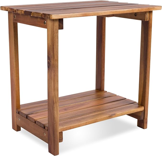 Shine Company Indoor/Outdoor Providence Rectangular Acacia Wooden Side Table, Oak