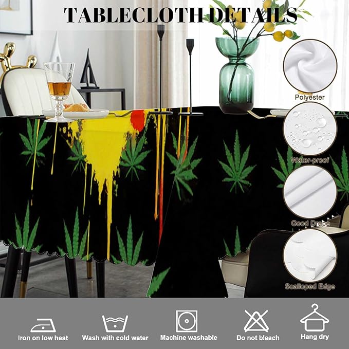 Swono Marijuana Leaf Rectangular Tablecloth Colorful Cannabis Leaves and Heart Heavy Duty Table Cloth Kitchen Dining Room Table Cover for Party Dinner 50x72 Inch Tablecloths
