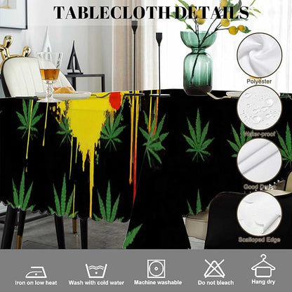 Swono Marijuana Leaf Rectangular Tablecloth Colorful Cannabis Leaves and Heart Heavy Duty Table Cloth Kitchen Dining Room Table Cover for Party Dinner 50x72 Inch Tablecloths