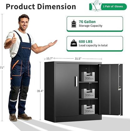 Metal Garage Storage Cabinet with Doors and Adjustable Shelves, 35.4" Locker Organizer Steel Garage Cabinets, Lockable File Cabinet for Home, Office, Warehouse, Tools