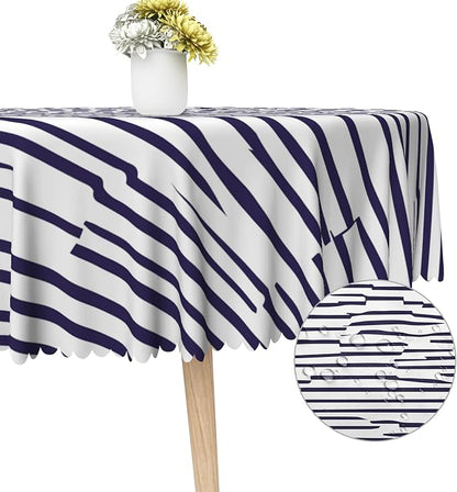 Navy Blue Stripes Tablecloth 60x60 Inch Round Abstract Irregular Striped Table Cloth Dining Circle Table Cover Dust-Proof Table Cover Protector for Home Restaurant Picnic Camping BBQ