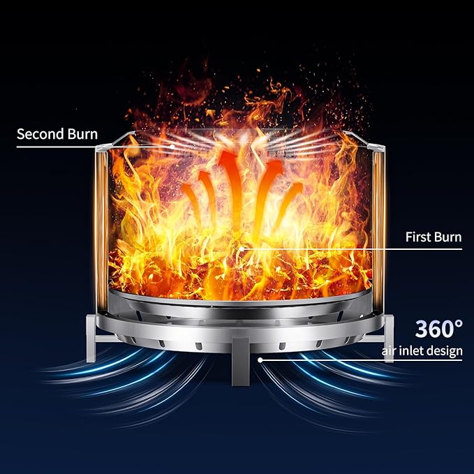 OutVue 27 inch Stainless Steel Smokeless Fire Pit, Outdoor Smokeless Firepit, Wood Burning Fire Pits for Camping, Bonfire, Low Smoke Firepit for Outside (Vertical Hole)