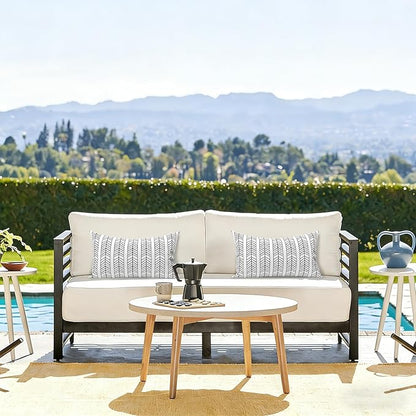 LVTXIII Set of 2 Patio Lumbar Pillows, 12”x20” Fade Resistant Outdoor Lumbar Pillow with Inners, Fluffy Decorative Garden Lumbar Cushions for Home Patio Coach Sofa Use, Herringbone Black White