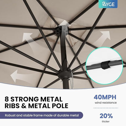 Ayge 8x10FT Large Rectangular Patio Umbrella Outdoor Table Umbrella w/Crank Rectangle Market Umbrella UV Protection for Garden, Deck,Lawn,Yard & Pool, Beige