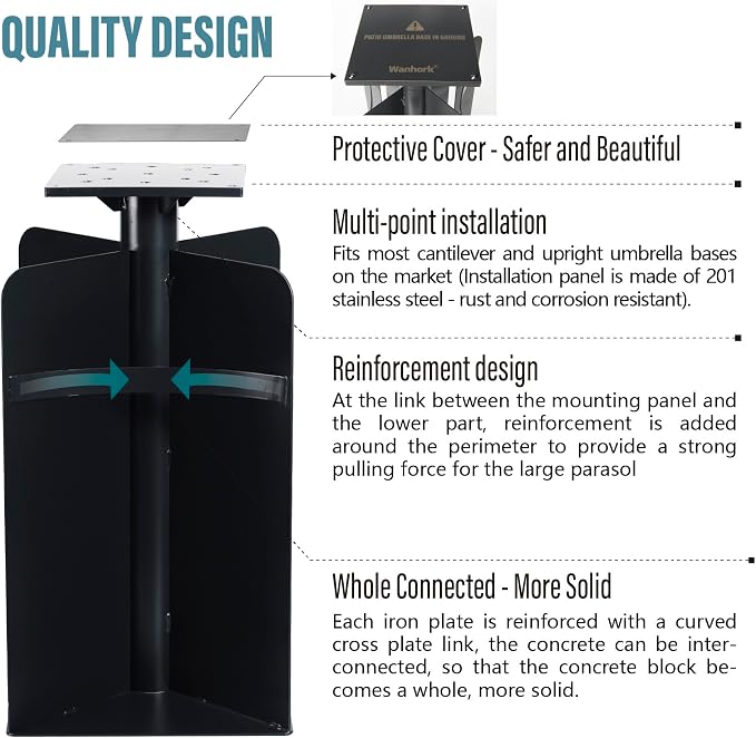 In-ground Umbrella Base for Offset Cantilever Umbrellas, Stainless Steels Outdoor Umbrella Base, Upright Outdoor Umbrella Holder