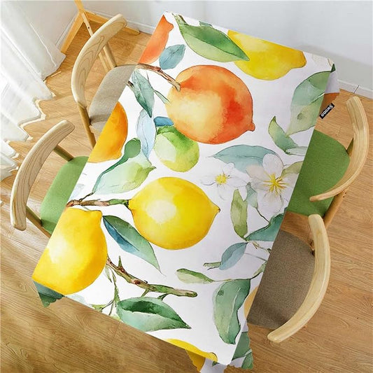 Swono Lemon 52"X70" Oblong Table Cloth Summer Fruit Orange Lemon Wrinkle Free Table Cover Farmhouse Tablecloth for Home Restaurant Picnic Indoor Outdoor Dining