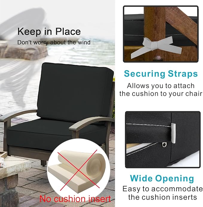 NettyPro Outdoor Cushion Slipcovers Waterproof 4 Pack Patio Chair Seat Cushion Covers with Zipper and Tie, 20 x 18 x 4 Inch, Replacement Cover Only, Black