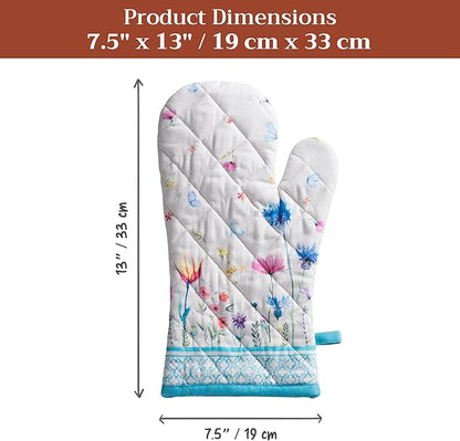 Maison d'Hermine Oven Gloves 100% Cotton Oven Mitt 7" x 13" with Loop Heat Resistant BBQ Cooking Gloves Baking Grilling Kitchen Hotel Home Farmhouse Spring Summer (Pack of 1, Flower in The Field)