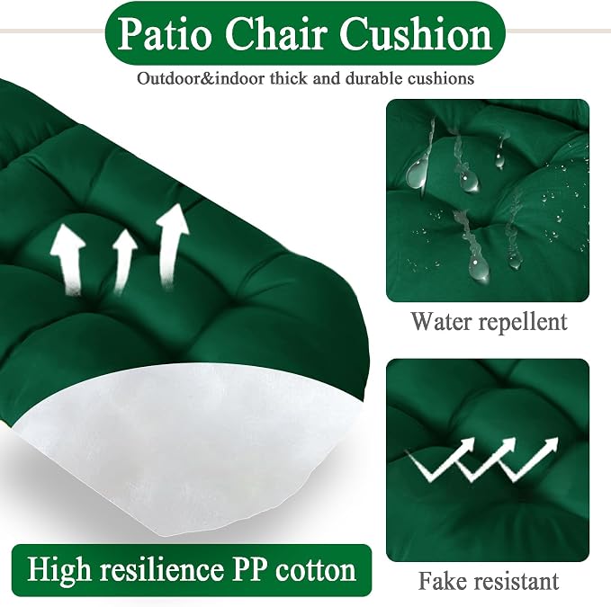 Adirondack Chair Seat Cushion for Outdoor Patio Wicker Porch Furniture | Waterproof cover with straps, PP cotton, high back thick seat pad for adirondack rocking chair lawn indoor outdoor 44x19x4