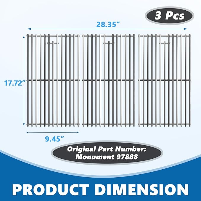 SafBbcue 97888 Grill Grates for Monument Grill 24633 13892 17842 24367 35633 41847NG Grill Replacement Parts, Stainless Steel Cooking Grids for Monument 35633R 35633B D405 D425 4-Burner Accessories