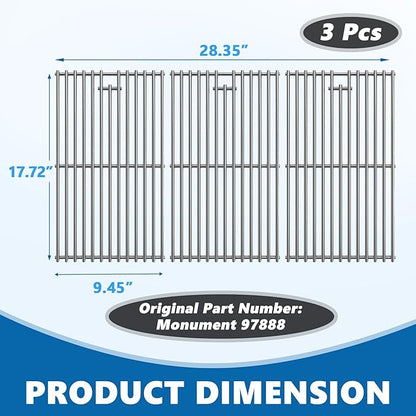 SafBbcue 97888 Grill Grates for Monument Grill 24633 13892 17842 24367 35633 41847NG Grill Replacement Parts, Stainless Steel Cooking Grids for Monument 35633R 35633B D405 D425 4-Burner Accessories