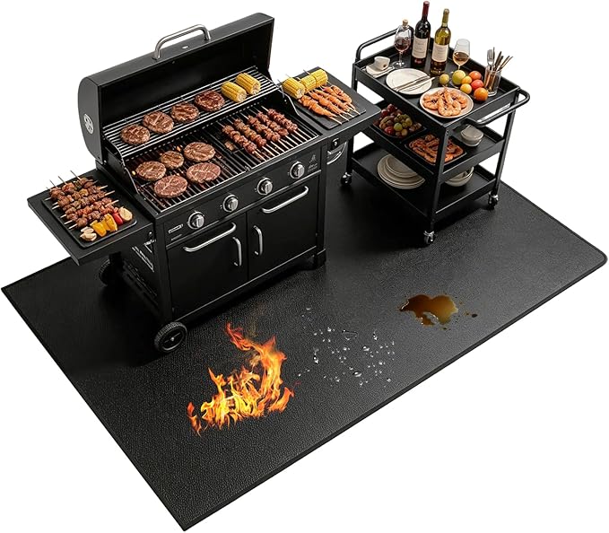 Large 90 x 52 inches Under Grill Mats for Outdoor Grill | Double-Sided Fireproof | Waterproof | Oil-Proof | Easy to Clean | Indoor Fireplace/Fire Pit Mat | Premium BBQ Mat for Deck Patio Lawn