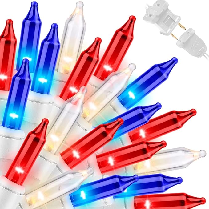 Red White and Blue Mini String Lights, 31.9FT 150 Lights 4th of July Patriotic Lights White Wire, Red White Blue Fairy Lights for Indoor Outdoor Independence Day Memorial Day Tree Decoration