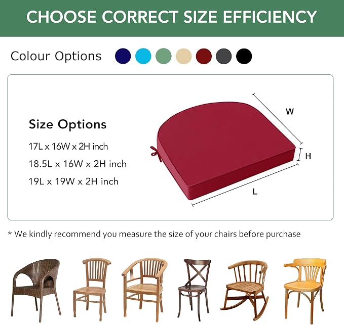 Outdoor Chair Cushions Set of 4: Waterproof & Fade Resistant Patio Furniture Cushions - 18.5 x 16 x 2 Inch Non Slip Round Corner Seat Cushion Pads with Removable Cover for Garden Yard Lawn, Burgundy