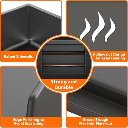 COZEER Cast Iron Griddle 23＂×16＂,Nonstick Griddle for Gas Grill with Groove | Universal, Muti-Purpose, Pre-Seasoned, Upgrated, for Camping, Tailgating, Paties