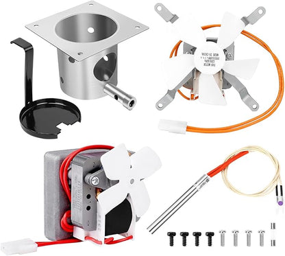 SUS304 Stainless Steel Fire Burn Pot and Hot Rod Ignitor Kit Replacement Parts for Traeger & Pit Boss Wood Pellet Grill Smoker, Induction Fan, 2.0 RPM Auger Motor with Ash Remover, Screws & Fuse