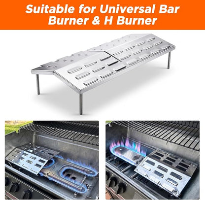 Universal Grill Burner Covers, Stainless Steel Adjustable Grill Heat Plates, Flame Tamer for Gas Grills, Grill Replacement Parts for Charbroil Nexgrill, BBQ Heat Shield