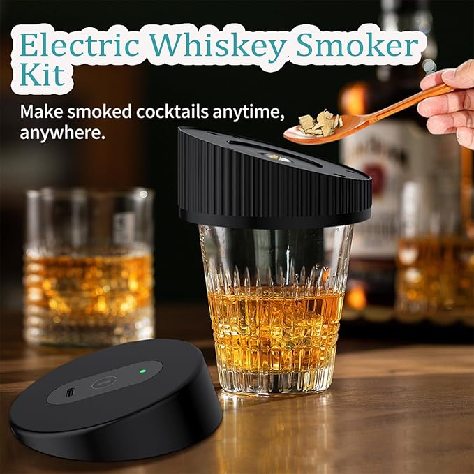 Electric Whiskey Smoker Kit, Electric Cocktail Smoker Kit with 6 Flavors Wood Chips, Rechargeable Cocktail Drink Smoker Kit Built in Lighter, Drinks Smoker Kit for Men, Father, Husband