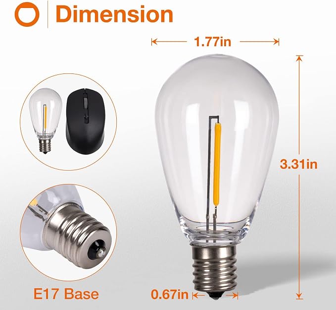 addlon LED Replacement Bulbs S14 15-Pack 1W E17 Waterproof Shatterproof | Commercial Grade Quality, LED Dimmable Compatible Clear Plastic E17 Screw Base for Our Outdoor String Light