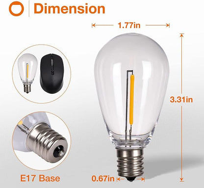 addlon LED Replacement Bulbs S14 15-Pack 1W E17 Waterproof Shatterproof | Commercial Grade Quality, LED Dimmable Compatible Clear Plastic E17 Screw Base for Our Outdoor String Light