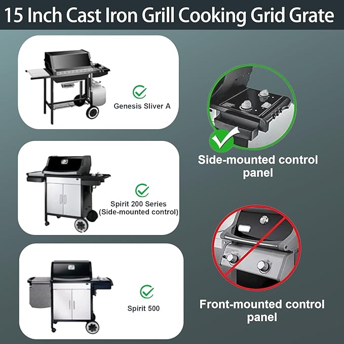 Utheer 15 Inch Grill Grate for Weber Spirit E/S 200 210 with Side Control, Spirit 500, Genesis Silver A, Grill Replacement Parts for Weber Spirit 7522, 15" x 23" Grill Grates